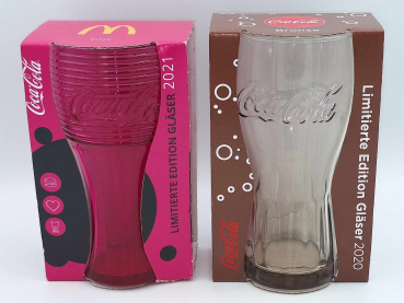 2x Coca Cola MC Donald's Limitierte Edition Gläser 2021 Pink + 2020 Bronze - NEU
